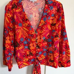 Vibrant Floral V-Neck Blouse